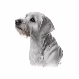a black and white photo of a white lab