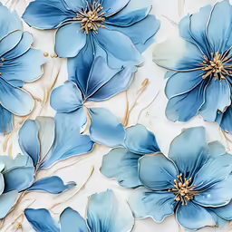a wall made of blue flowers and leaves