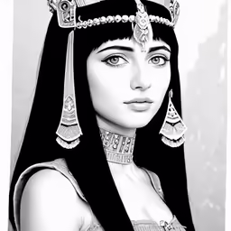 a woman wearing an egyptian costume with long black hair
