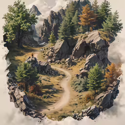 an old photo of a dirt path surrounded by trees