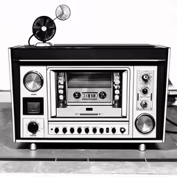 a black and white photo of a tv that is part of the entertainment system