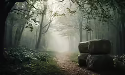 this is a forest with some large stones