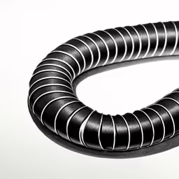 the coil on top of a white surface is made from black plastic