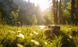 a dog is sleeping on the grass in a park
