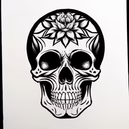 an art work featuring a skull with flowers