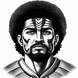 a drawing of a man with a mohawk, wearing a black suit