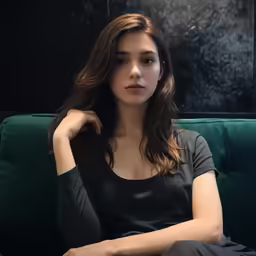a close up view of a young woman in a black top