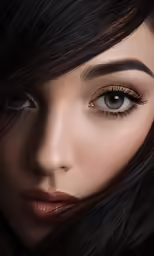 a young woman wearing brown makeup and long hair