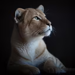 a puma looking up with her eyes closed