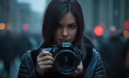 a young woman takes a photo of herself with a camera