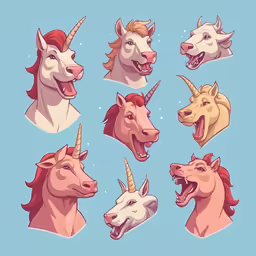 a variety of cartoon unicorn heads are featured