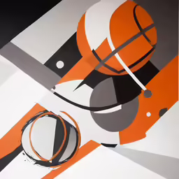 an abstract painting that has a ball on it