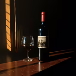 a wine glass is next to a bottle of wine