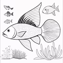 a coloring page for children with tropical fish