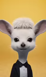 a white stuffed animal wearing a tuxedo