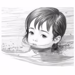 a drawing of a young child in water