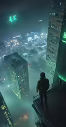 there is a man on the rooftop of the building