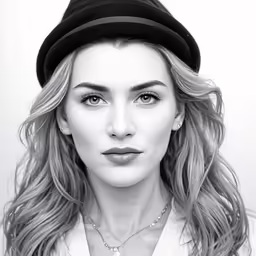 a woman in a black hat is posing for a portrait