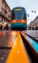 a train sits on the tracks at the station
