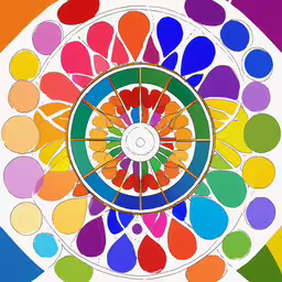 a circular artwork, with multiple colors and shapes,an artistic painting with many colors and shapes