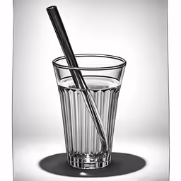 a black and white photo of a glass with a tooth brush in it