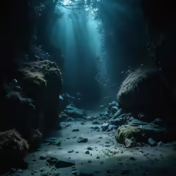 a photo of a very dark and eerie place with only light coming in from the darkness
