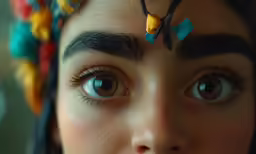 a child wearing decorative head pieces around their face
