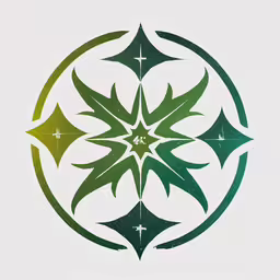 a green and yellow circular design on white paper,an abstract circular design made up of stars