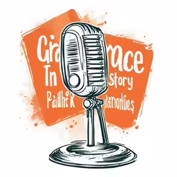 a microphone with orange square background that says giraffe in a story pahlk k