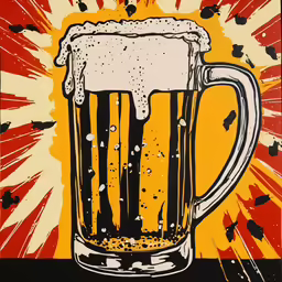 the painting shows a mug full of beer