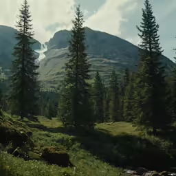 a large mountain with a very tall pine tree