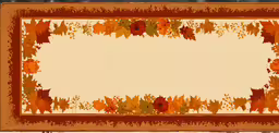 a large rectangular shaped place mat with a gold background,an artistic fall border with autumn leaves