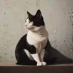 a black and white cat sits on a ledge