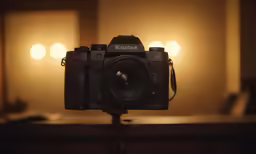 a camera is being set up in the dark