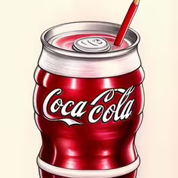 a red and white drawing of a coca - cola can