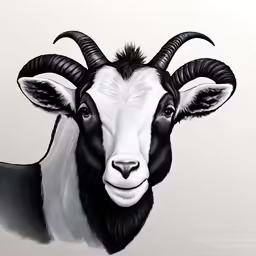 an animal with long horns and black head