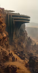 an intricate desert scene with a group of people and other animals