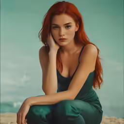 an image of a woman that is sitting on sand