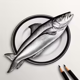 a drawing of a fish on a plate