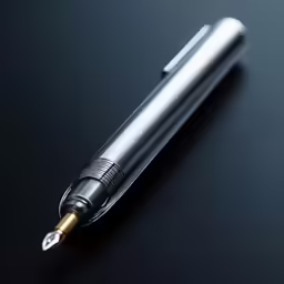 a silver pen with a gold tip on a black table