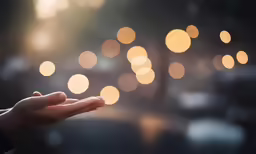a hand is holding a lit item in the middle of a blurry background