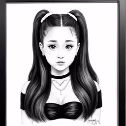 a drawing of a girl with long hair wearing black bra