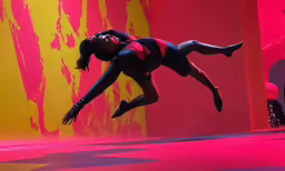 the woman is falling while performing a stunt
