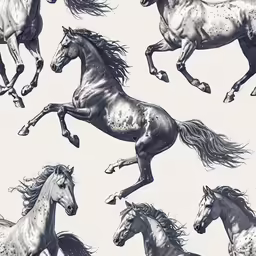 a black and white drawing of horses on white paper