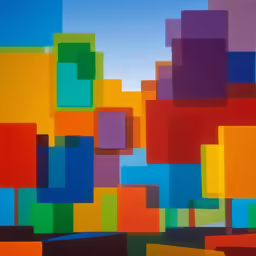 there is a painting of square pieces of color