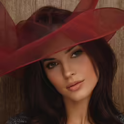 woman wearing a red hat and posing for the camera