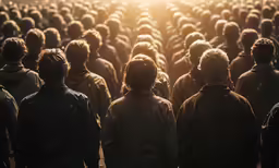 a large group of people stand in the center of an arena