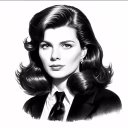 a portrait drawing of a woman wearing a suit and tie
