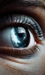 an eye that has blue eyes and some white spots