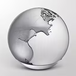 the metal sphere ball, with the outline of the earth in the middle